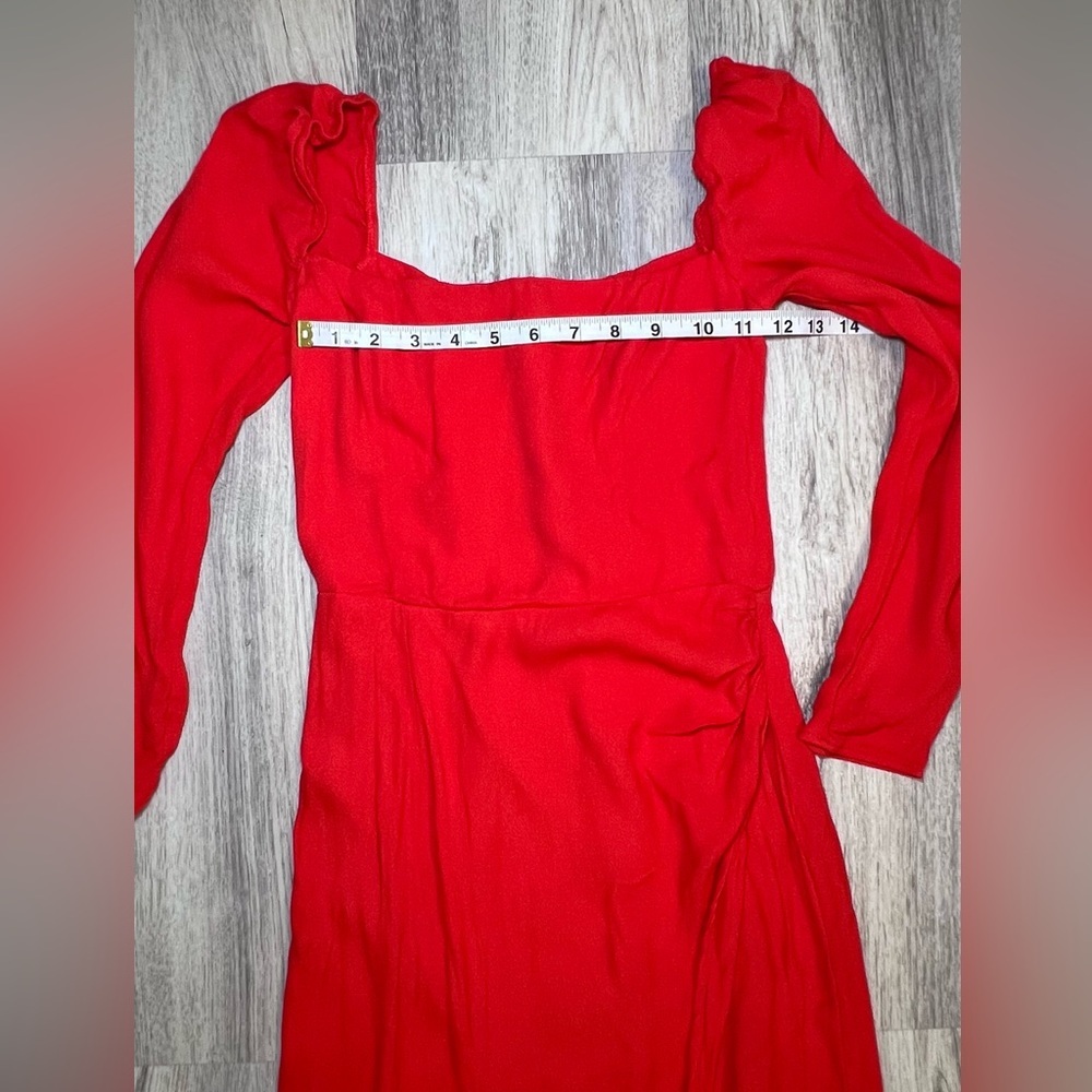 ReformationOrange/Red Long Sleeve Asymmetric Midi Dress Size 2 - Picture 9 of 14